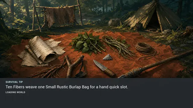 Minus Zero loading-screen illustration for: Ten Fibers weave one Small Rustic Burlap Bag for a hand quick slot.